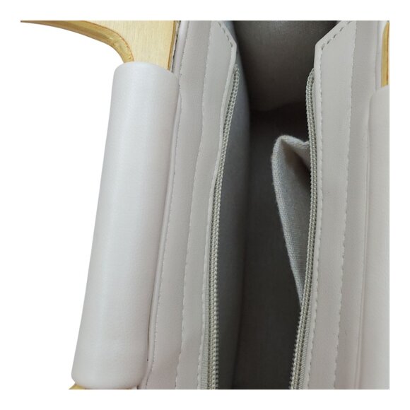 NEW WOVEN Handbag Straw & Natural fiber Striped Wooden Handles Chain Strap - Picture 9 of 9